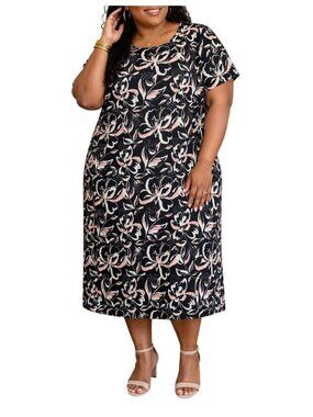 Midnight Velvet Plus Size 20W Dress Floral Black Short Sleeve Open Back Design